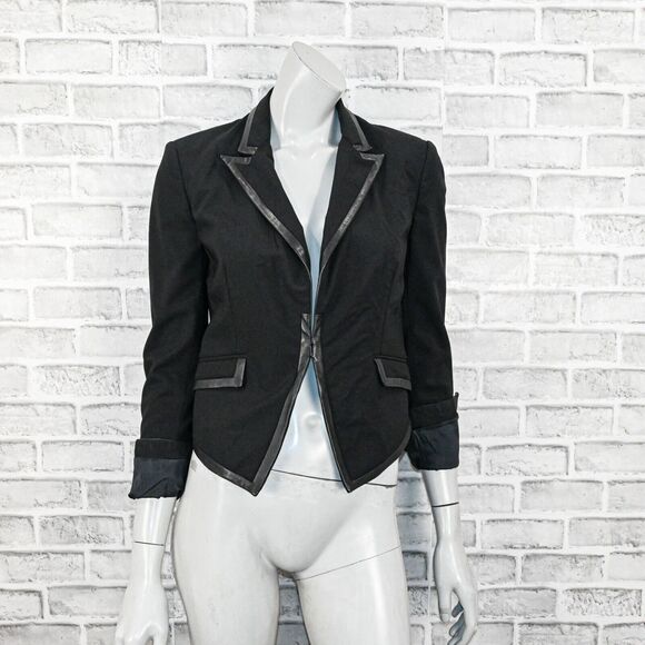 Rag & Bone Women's Leather trim Woolk Blazer Jacket Cropped size 0 - Picture 1 of 8